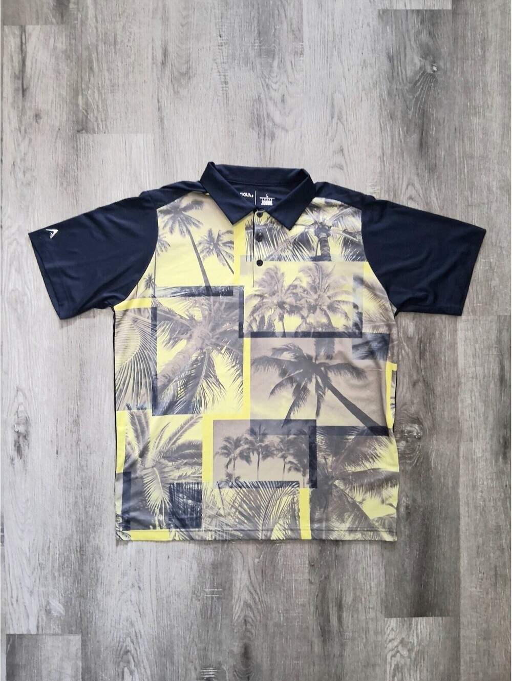 Antigua Men's L Yellow/Black Tropical Palm Tree Short Sleeve Golf Polo Shirt